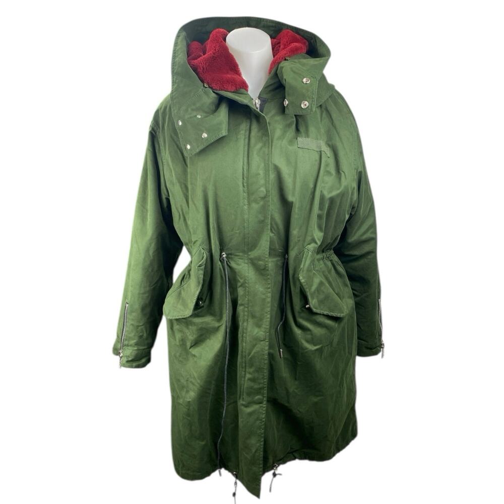 MNG Mango Women's Blue Hooded Fleece Lined Tie Waist Parka Long Jacket Size M